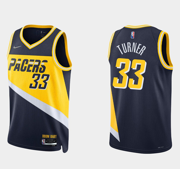Men's Indiana Pacers #33 Myles Turner 2021/22 Navy City Edition 75th Anniversary Stitched Basketball Jersey Men's Indiana Pacers #33 Myles Turner 2021/22 Navy City Edition 75th Anniversary Stitched Basketball Jersey